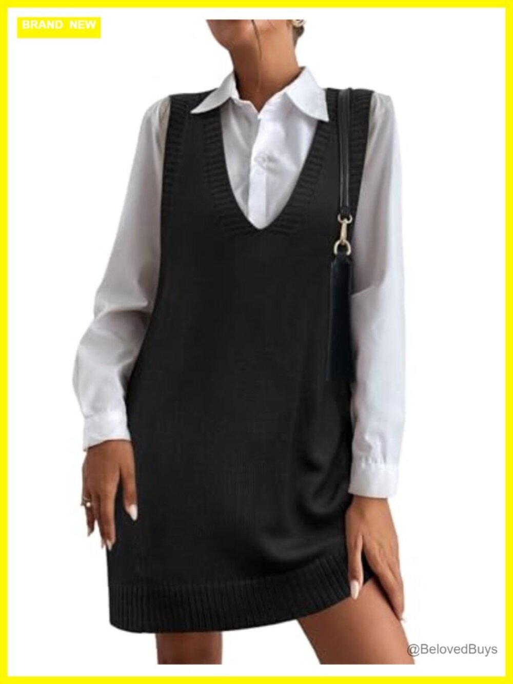 Oversized V Neck Sleeveless Knit Sweater Vest Pullover Ribbed Tunic with Pockets